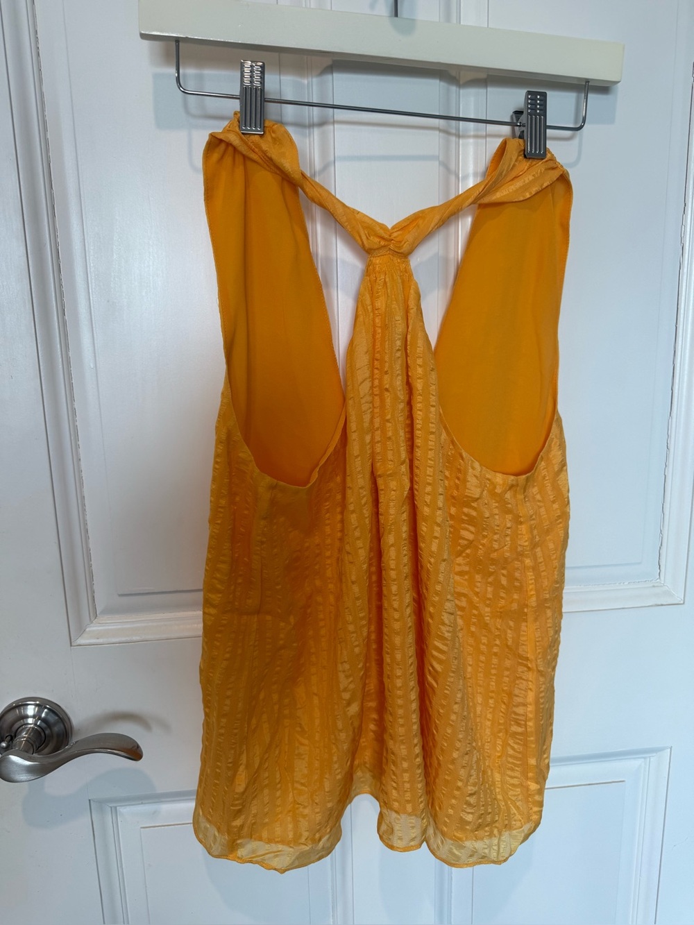 FRAME Silk Draped Crinkle Halter Neck Top in the color Kumquat (Size XS)